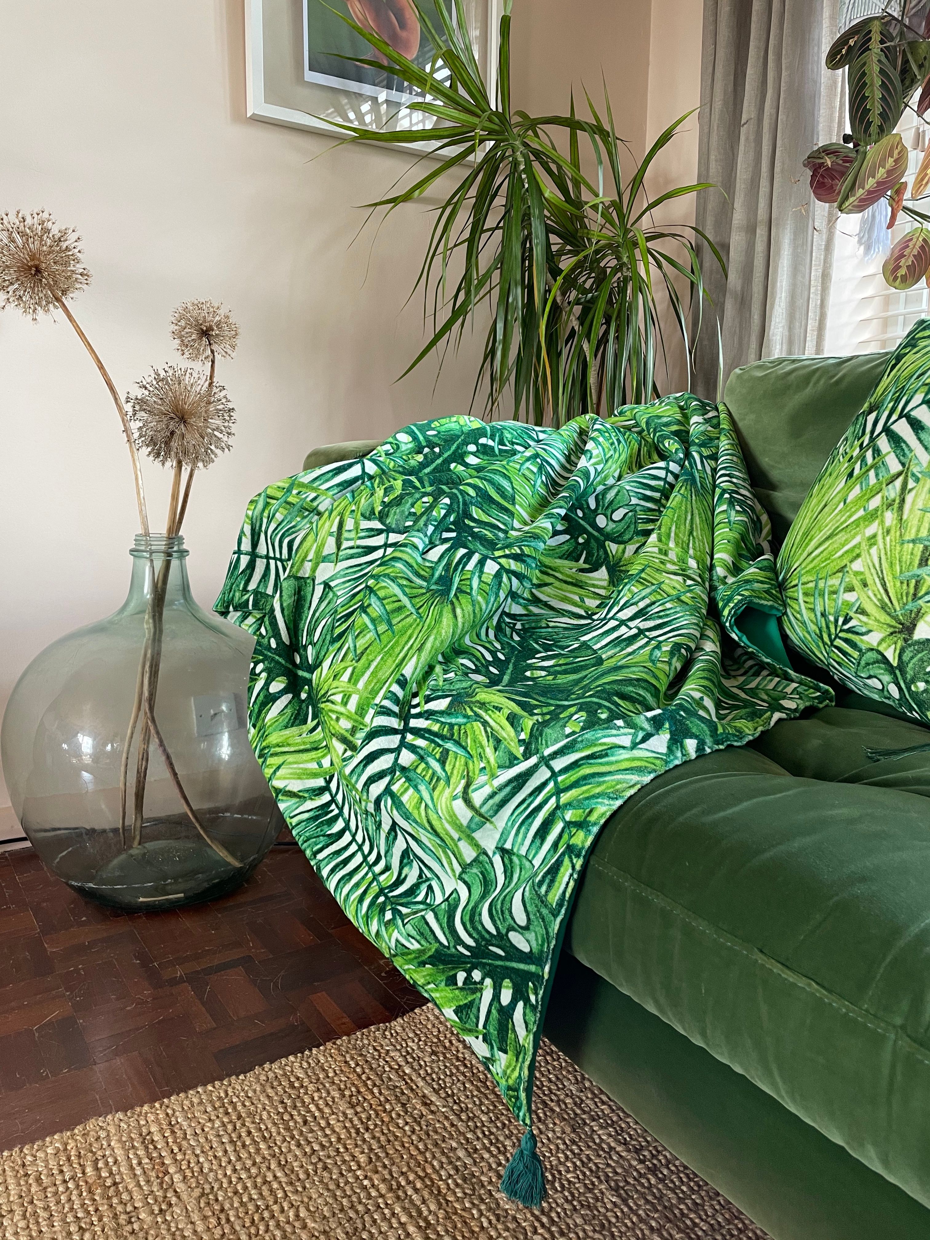 Jungle Botanical Velvet Throw and Matching Cushion